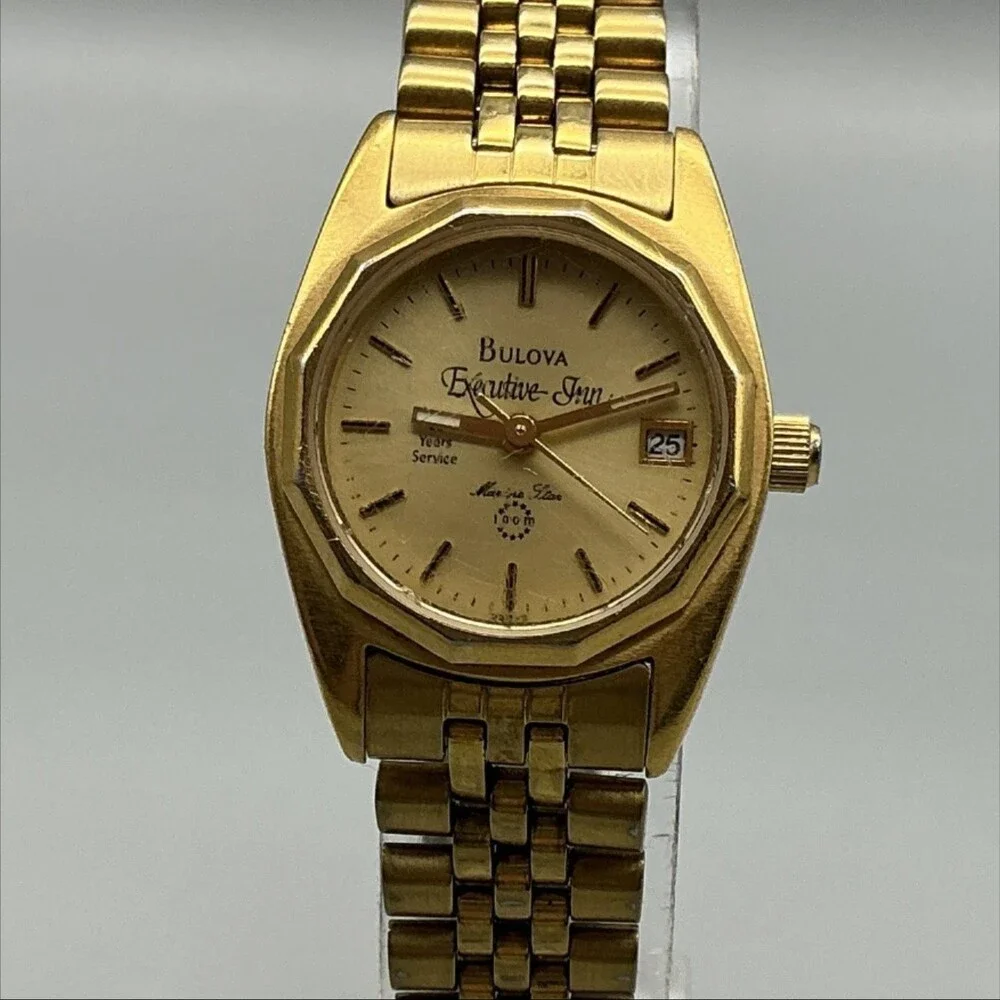 Vintage Bulova Marine Star Womens Watch 23mm Gold Tone New Battery 7.25